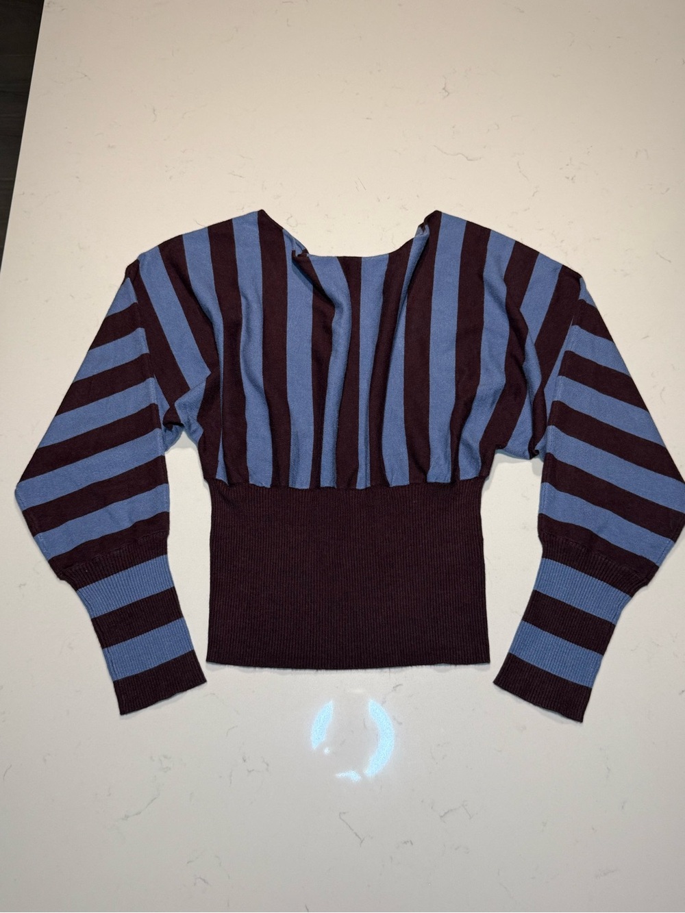 Altar’d State Striped Blue and Burgundy Long-Sleeve Knit Top
